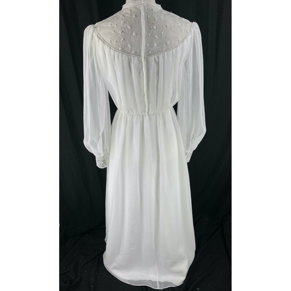 Alessandro Bridals Vtg 60s Union Wedding‎ Dress Beaded Lace Boho Hippie Chiffon - Picture 7 of 16